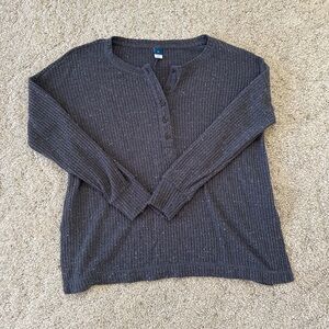 Old Navy Speckled Waffle Knit Henley Long Sleeve Top XS Gray